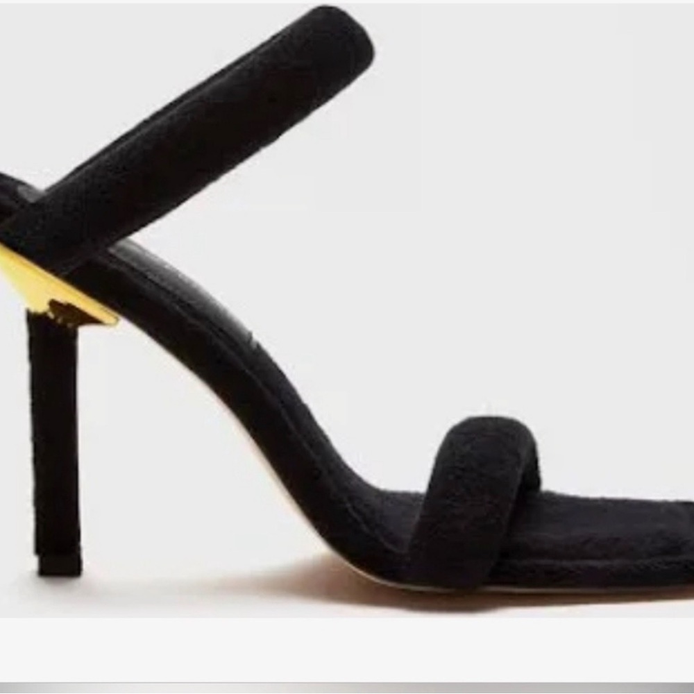 Good American Black Terry Cloth Strappy Stiletto Sandals